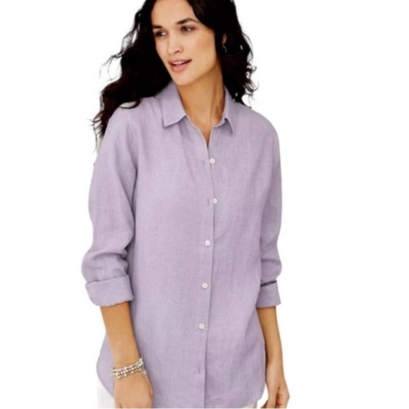 J.Jill 100% linen salmon color button down top blouse Mp - Picture 2 of 15